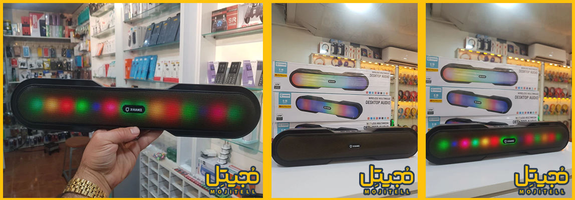 اسپیکر بلوتوثی پرتابل برند XHANZ مدل C18 با طراحی RGB نورانی، صدای قدرتمند ۱۰ وات، مناسب استفاده دسکتاپ و قابل حمل با اتصال چندرسانه‌ای بی‌سیم