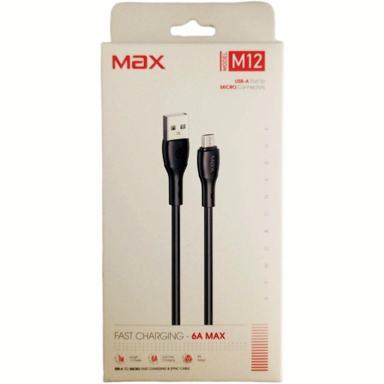 کابل شارژ USB-A به Micro USB مدل MAX-M12 با قابلیت شارژ سریع 6A و طراحی مقاوم"