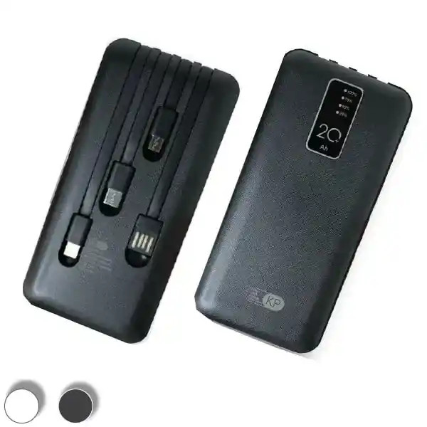 پاوربانک کینگ پاور مدل KPG-27 با ظرفیت 20000 میلیآمپر ساعت، طراحی جمع و جور و کابلهای داخلی برای شارژ آسان دستگاهها.