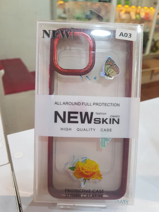 گارد گوشی سامسونگ A03 با تنوع بالا پافر مای کیس و دور طلایی شفاف و دور طلایی و شفاف هولدر دار