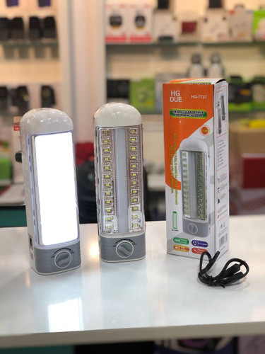 چراغ اضطراری HG DUE مدل HG-7737 با باتری قابل شارژ و نور LED با دو حالت روشنایی