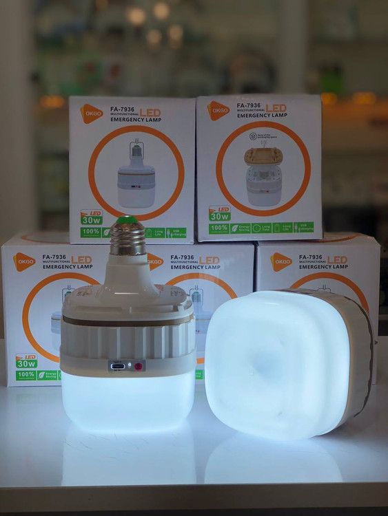 لامپ شارژی OKGO مدل FA-7936 با سه حالت نوردهی و طراحی مقاوم