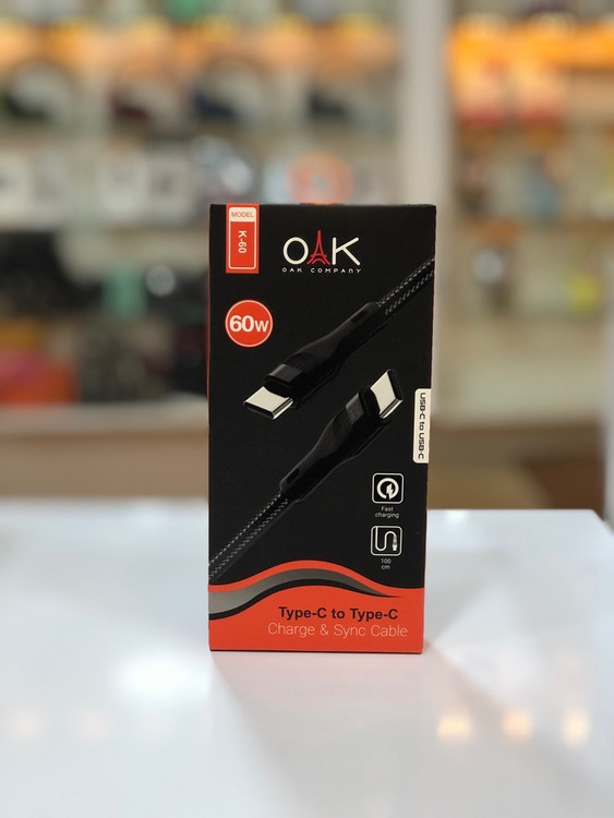 کابل تایپ C کنفی OAK مدل K-60 مناسب شارژ سریع