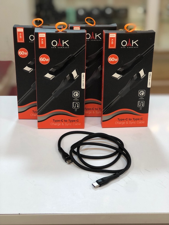 کابل دو سر تایپ سی OAK K-60 سوپر فست 60 وات