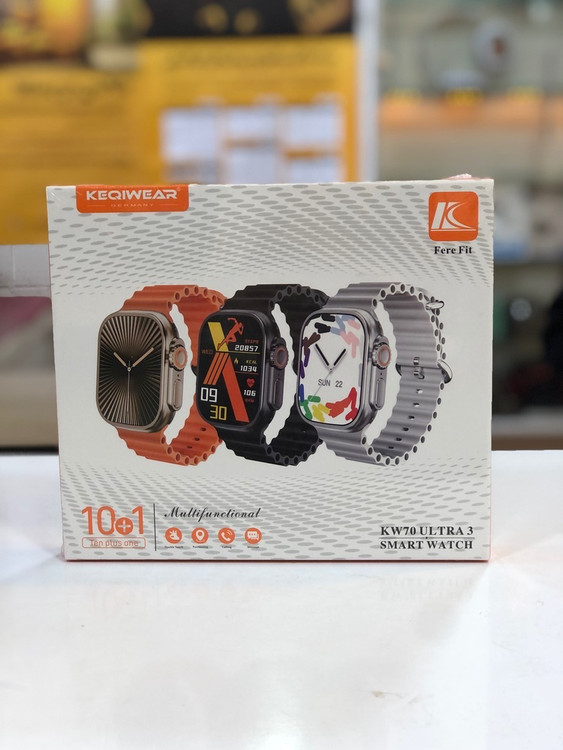 جعبه ساعت هوشمند KEQIWEAR KW70 Ultra 3 همراه با چند بند رنگی و شارژر بیسیم
