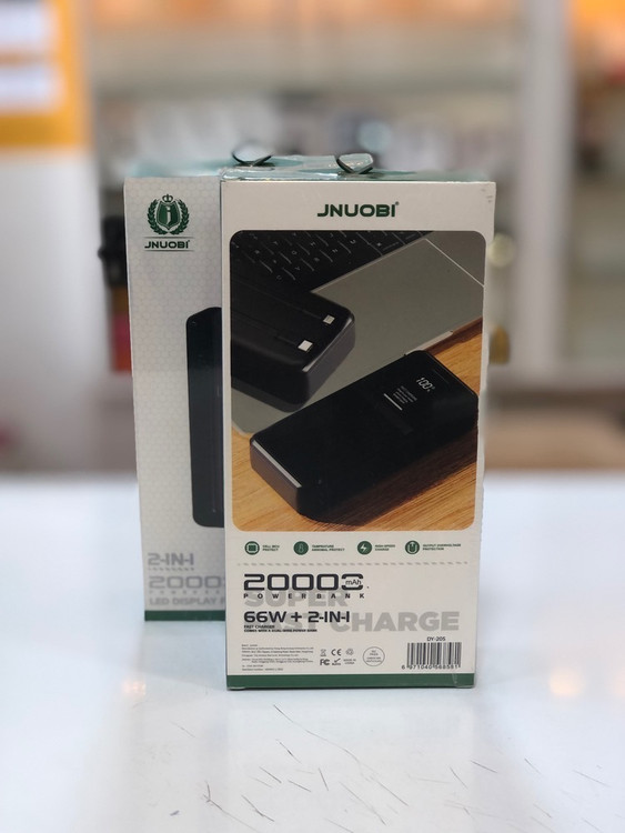 • پاوربانک 20000 میلیآمپر JNUOBI با کابل Type‑C و Lightning